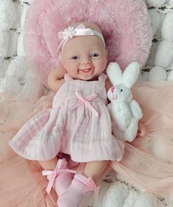 7″ Reborn Baby Doll Silicone Full Body Miniature Realistic Newborn Doll Lifelike Eyes Open Sweet Baby Girl Looks Like Real Baby with Clothes Feeding Accessories Gift Box