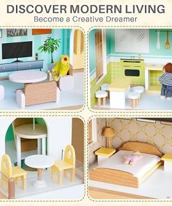 Luxury Wooden Dollhouse with Light-Designed, Modern Dollhouse with 20 Pieces of Furniture and Spiral Staircase, Ideal Gift for for Kids Ages 3+ 2