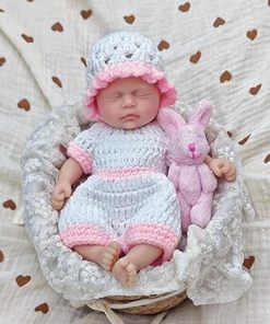 Miniature Reborn Baby Doll Full Body Platinum Silicone 7 Inch Mini The Look Real Baby Lifelike Sleeping Girl Newborn Baby Doll with Feeding Toy Accessories 2