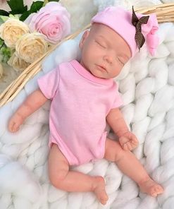 Reborn Baby Dolls Girl 11 Inch Full Silicone Body, Sweet Girl Mini Size Sleeping Reborn Baby Dolls with Clothes and Bottles Gift for Kids Age 3+, Pink