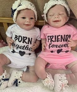 iCradle Angelbaby Lifelike Soft Silicone Reborn Baby Dolls Twins Boy and Girl, 22 inch Weightet Real Babies Feel Reborn Newborn Doll Awake and Sleeping Babies Real Look Toys for Toddlers