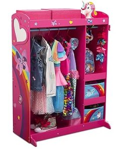 JoJo Siwa Dress and Play Boutique by Delta Children Pretend Play Costume Storage Wardrobe for Kids with Mirror & Shelves