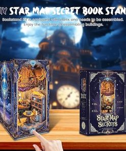 Book Nook Kit DIY Bookend Building Kit, 3D Bookend Puzzle Kit, Exquisite Puzzle Dollhouse Puzzle Bookends, Miniature Dollhouse Booknook Kit with LED Light for Ages 14+ Teens Adults Gifts 2