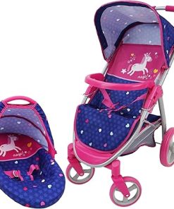 509 Crew Unicorn 2-in-1 Doll Travel System – Converting Car Seat & Stroller, Kids Pretend Play, Ages 3+