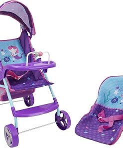 509 Crew 509: Mermaid Doll Travel System Stroller – Kids Pretend Play Stroller Set, Includes Shopping Basket, Retractable Canopy, Child Tray & Removable Car Seat, Ages 3+ (T716028)