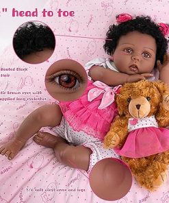 Reborn Baby Dolls Black -22 inch African American Lifelike Newborn Girl Doll Set, Realistic Soft Posable Limbs and Weighted Body 2