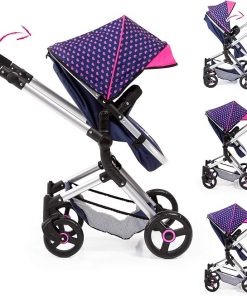 Bayer Design Baby Doll City Vario Pram, Blue Pink with Hearts Unicorn 2
