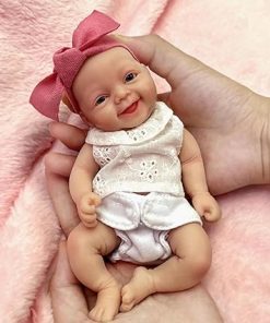 7 inch Girl Miniature Sleeping Full Silicone Mini Baby Dolls with Feeding Accessory Lifelike Baby Doll Soft Realistic Baby Doll-B 2