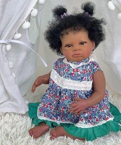 Black Reborn Baby Dolls – 20 Inch African American Realistic Reborn Girl, Lifelike Newborn Doll That Look Real Weighted Soft Body with Accessories, Christmas Birthday Gift for Kids Age 3 + 2