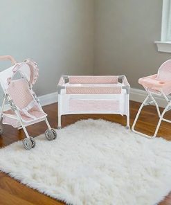 Olivia’s Little World Polka Dot Princess Baby Doll 3pc Nursery Set – Crib, High Chair & Stroller, Pink & Gray 2