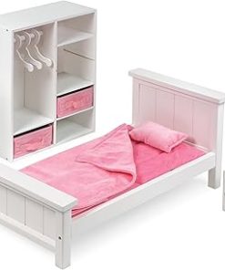 Badger Basket 13-Piece Bedroom Furniture Set for 18 Inch Dolls – Includes Bed, Armoire, Nightstand & Accessories