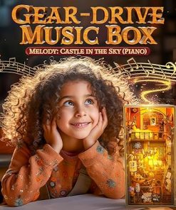 DIY Book Nook Kit, SMILESSKIDDO 3D Wooden Puzzles Magic House with Gear Drive and LED Lights, Miniature Dollhouse Bookshelf Insert Model Kits for Adults and Teens 2