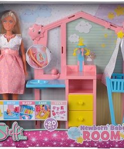 Steffi Love Newborn Baby Room, Pregnant Doll with Baby in The Children’s Room, with Baby Bed, Changing Table, Bath and Accessories, 29 cm Toy Doll, from 3 Years 2