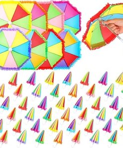 Jenaai 48 Pcs 10.8 Inch Multicolor Mini Umbrellas for Decorations Small Colorful Rainy Umbrella Decorations Miniature for Boys Girl Dolls Home Accessories (Rainbow Style)