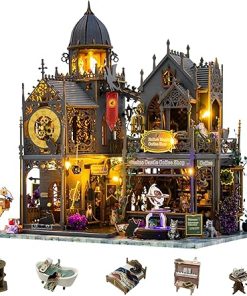 Flever Dollhouse Miniature DIY House Kit Creative Room with Furniture for Romantic Valentine’s Gift (Holo Castle)