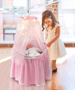 Badger Basket Enchanting Sweet Dreams Round Doll Bassinet with Canopy and LED Lights for 18-Inch Dolls – A Magical Sleeping Space 2