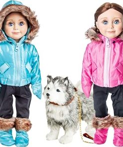 THE QUEEN’S TREASURES 18 Inch Doll Clothes, Accessories, and Pets, 13 Piece Set of Two Ski Wear Outfits Plus and Adorable Husky Puppy Dog. Intended for Use with American Girl. Doll NOT Included