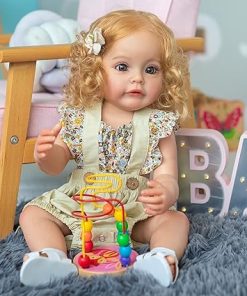 Pinky Reborn 22 Inch Reborn Baby Dolls Soft Silicone Vinyl Lifelike Toddler Dolls with Blonde Hair Washable Girls Toy Best Birthday for Kids Age 3+