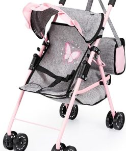Bayer Design Dolls: Buggy 10 Piece Set – Grey, Pink, Butterfly – Stroller, Play Mat, Bed & Accessories Set for Dolls Up to 18″, Kids Toy, Ages 3+ 2