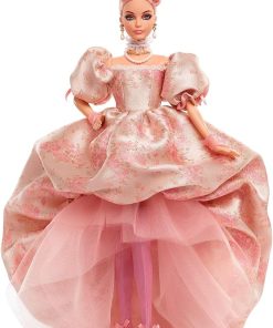Barbie A Tribute to Fashion Doll – 18th Century-Inspired Collectible with Floral Jacquard Gown, Pink Papillote Curls, and Accessories – Gold Label