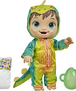 Baby Alive Dino Cuties Doll, Stegosaurus, Doll Accessories, Drinks, Wets, Stegosaurus Dinosaur Toy for Kids Ages 3 Years and Up, Brown Hair