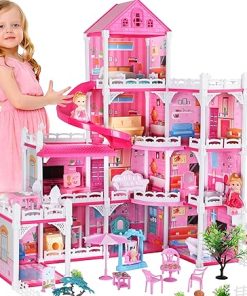 Doll House for Girls,10 Rooms Dollhouse with Dolls Figure, Puppies,Furnitures, Accessories, Kids Playhouse for for 3 4 5 6 7 8 9 10 Year Old