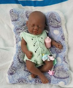 7 Inch Reborn Baby Doll Black， Silicone Doll Boy Lucas, Mini Realistic Newborn Baby Dolls Silicone Full Body with Feeding Accessories&Gift Box
