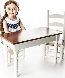 The Queen’s Treasures 18 Inch Doll Furniture, Farmhouse Collection Fully Assembled Wooden Kitchen Table and Two Chairs, Compatible with American Girl Kitchen Furniture