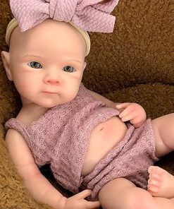 Reborn Baby Doll – 13 Inch Bettie, Anatomically Correct, Realistic Soft Silicone Doll with Dark Pink Bow Dress