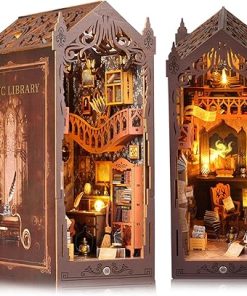 Magic Library Book Nook Kit – DIY Miniature House Tiny House 3D Wooden Puzzle Dollhouse Kit for Adults and Teens, Bookshelf Insert Decor, Model Build, Craft Gift for Family and Friends