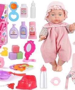 23 Pack Baby Doll Accessories Set+12″ Baby Doll with Carrier