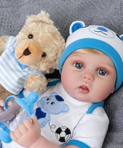 Reborn Baby Doll – 22 Inch Realistic Reborn Doll Boy, Soft Skin Newborn Baby Doll, Lifelike Reborn Dolls with Feeding Toy Accessories Set, for Kids Age 3+ 2