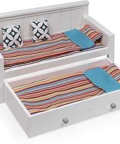 Badger Basket Sofa Daybed with Trundle for 18-Inch Dolls Featuring Complete Bedding Set, Perfect for Imaginative Play and Sleepovers