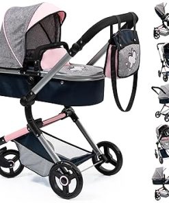 Bayer Design 18427AA Dolls Pram NEO Vario Stroller, Bag, Convertible, Foldable, Adjustable Handle, Pink