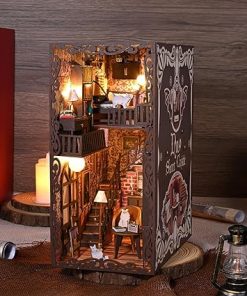 Roroom DIY Book Nook Kit, DIY Dollhouse Booknook Bookshelf Insert Decor Alley,3D Wooden Puzzle with Music Box Book Nook Bookshelf Insert Wood Bookend Model Building (SL-13) 2