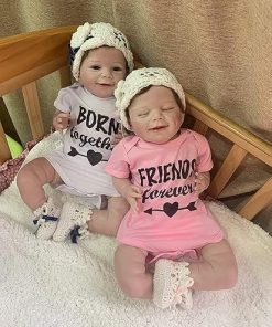 iCradle Angelbaby Lifelike Soft Silicone Reborn Baby Dolls Twins Boy and Girl, 22 inch Weightet Real Babies Feel Reborn Newborn Doll Awake and Sleeping Babies Real Look Toys for Toddlers 2