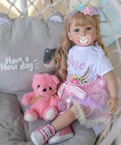 Zero Pam Lifelike Reborn Girl Dolls Realistic Toddler Girl 24 Inch 60cm Real Looking Newborn Doll Weighted Soft Silicone Baby with Beautiful Pink Dress Handmade Toys for Kids