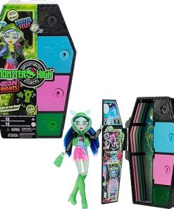 Monster High Monstrous Secrets Neon Scare Series Set with Articulated Doll Ghoulia Yelps, Locker, Over 19 Surprises, Over 125 Looks to Create, Children’s Toy, from 3 Years, HNF81