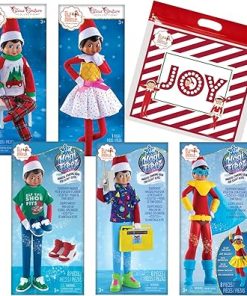 Elf on the Shelf Claus Couture New 2023 Set of 5: Tree Farm PJs, Ice Cream Party Dress, Polar Power Hero Set, Retro Rad ’80s Gear, and Cool Kicks Sneaker Trio with Exclusive Joy Bag