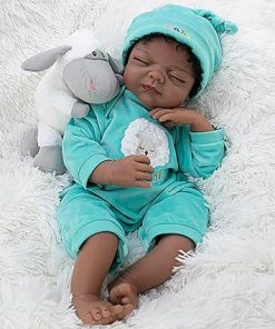 Milidool Black Reborn Baby Dolls Girl Doll 22 inch African American Lifelike Newborn Baby Girl Dolls Realistic Silicone Baby Doll That Look Real with Lamb Theme Set Gift