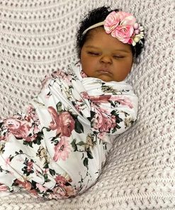 -20Inch Reborn Baby Dolls Dark Skin Lifelike Newborn Sleeping Cute Face Bebe with Outfit & Accessories Playmates for Age 3+