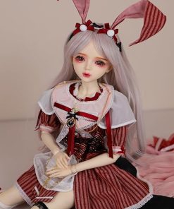 Hand-Painted BJD Doll 1/3, Red Bunny Girl Style, Girls’ Decor, 22.8 Inches, Exquisite Makeup