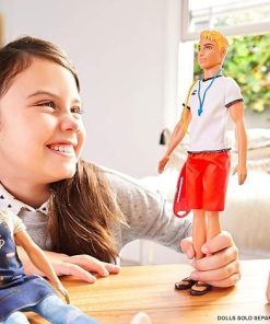 Barbie Ken Lifeguard Doll with Life Buoy, Whistle and Blonde Hair Wearing T-Shirt, Red Swim Trunks and Flip-Flops, Gift for 3 to 7 Year Old 2