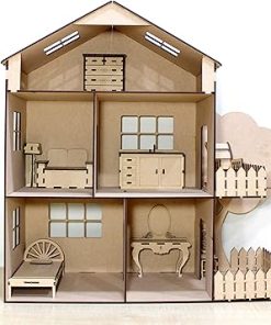 StonKraft Wooden 3D Puzzle Doll House – Home Decor, Construction Toy, Modeling Kit, School Project – Easy to Assemble (Doll House with Furniture)