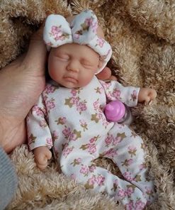 7 Inch Mini Silicone Baby, Reborn Baby Dolls Silicone Full Body Girl, Realistic Newborn Baby Doll with Feeding Accessories Set