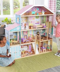 KidKraft Grand View Mansion Wooden Dollhouse with EZ Kraft Assembly™, Elevator, Garage, Attic Nursery and 34 Accessories, Gift for Ages 3+ 2