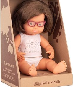 Miniland Doll 15” Caucasian Girl with Down Syndrome with Glasses (Box) – Made in Spain, Anatomically Correct, Quality, Toty