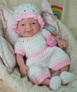 Miniature Reborn Baby Doll Silicone Full Body 7″ Realistic Newborn Doll Micro Lifelike Eyes Open Smile Baby Girl with Clothes and Feeding Toy Accessories 2