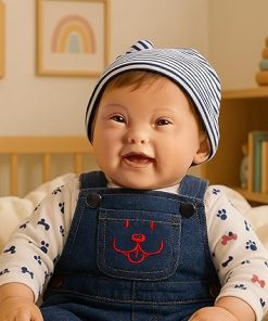 Paradise Galleries 21 Inch Realistic Down Syndrome Reborn Baby Boy Doll in a Cute Puppy Overall Set with Hat and Socks – Baby Noah