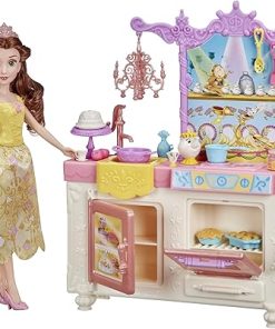 Disney Princess Belle’s Royal Kitchen, Fashion Doll and Playset with 13 Accessories, Mrs. Potts, and Chip, Toy for Girls 3 Years and Up